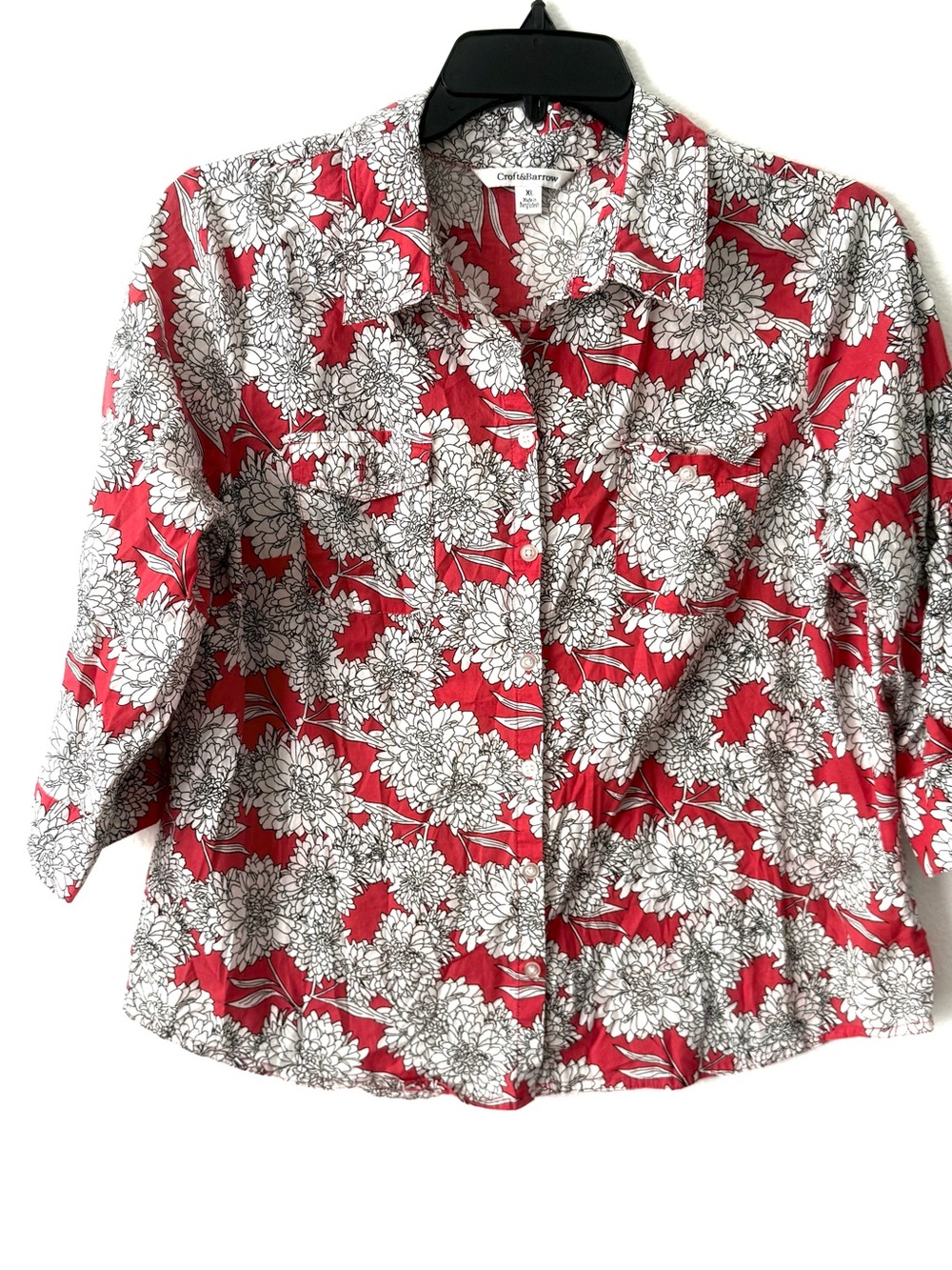 croft & barrow Red and White Floral Button-Down Shirt